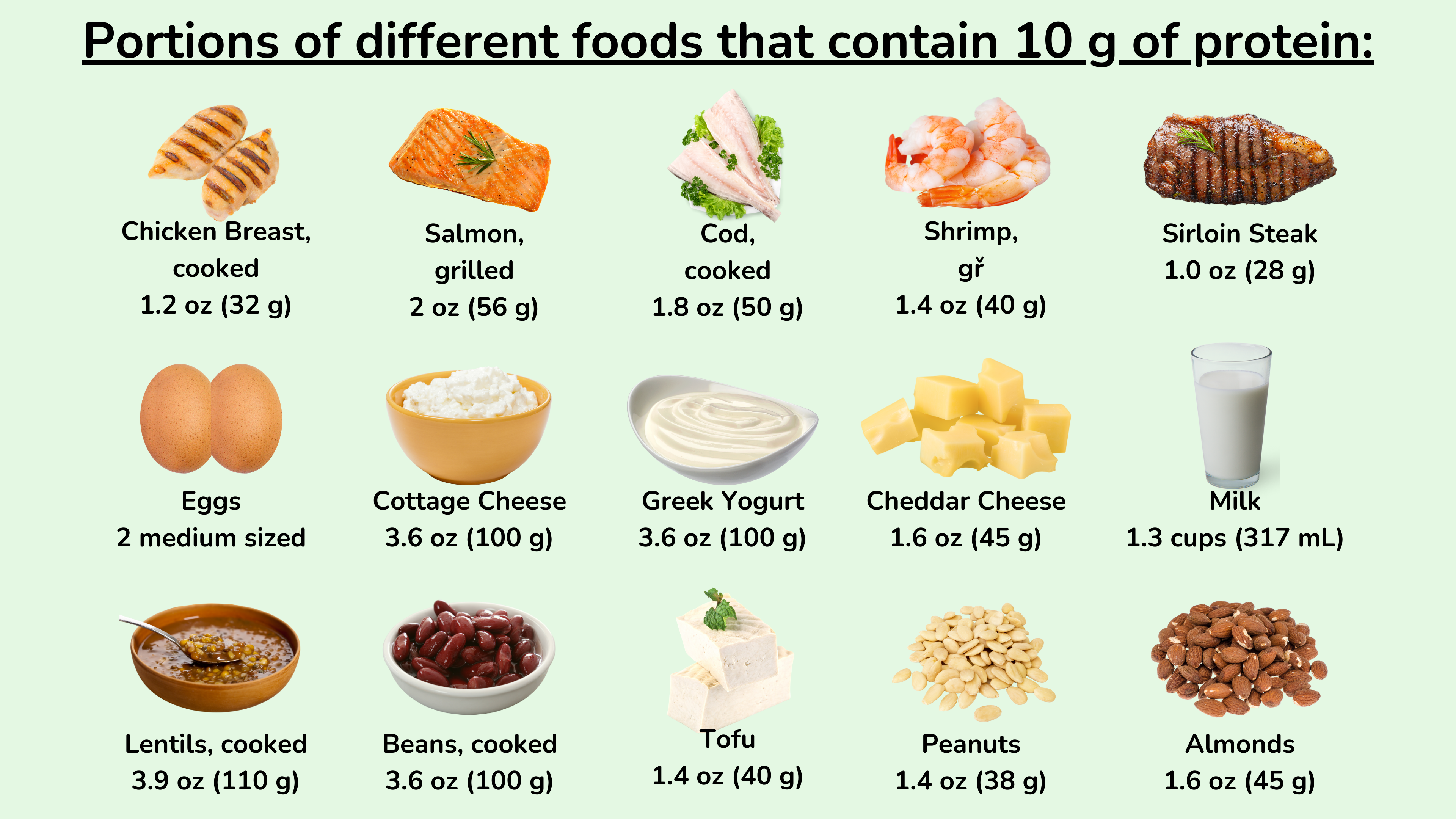 含有 10 克蛋白质的不同食物的份量 含有 10 克蛋白质的不同食物的份量